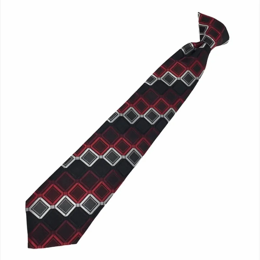 Bergamo New York Clip-on Tie Black Red Silver